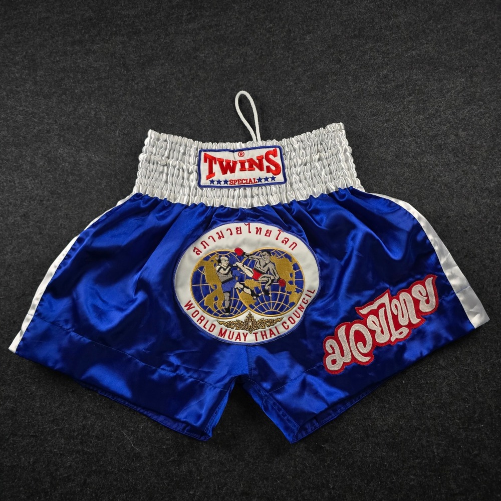 Twins Special Muay Thai Satin Shorts Blue White World Council Kickboxing Men's L